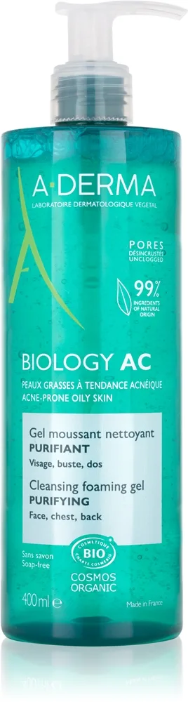 A-Derma Biology AC vaahtoava puhdistusgeeli rasvoittuvalle ja sekaiholle 400 ml