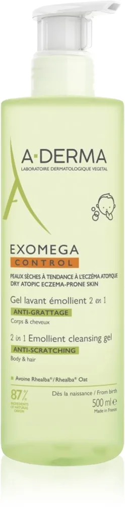 A-Derma Exomega Control 2 in 1 emollient cleansing gel Duschtvål för torr och atopisk hud 500 ml