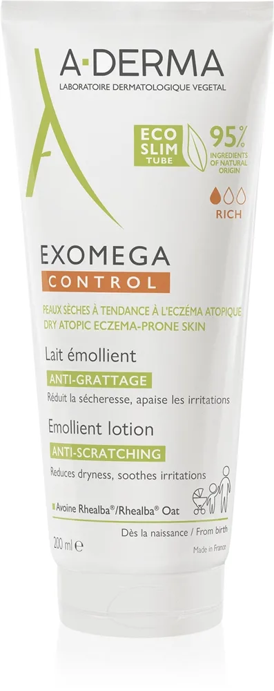 A-Derma Exomega Control Emollient Lotion Kropslotion Mod irritation og kløe 200 ml
