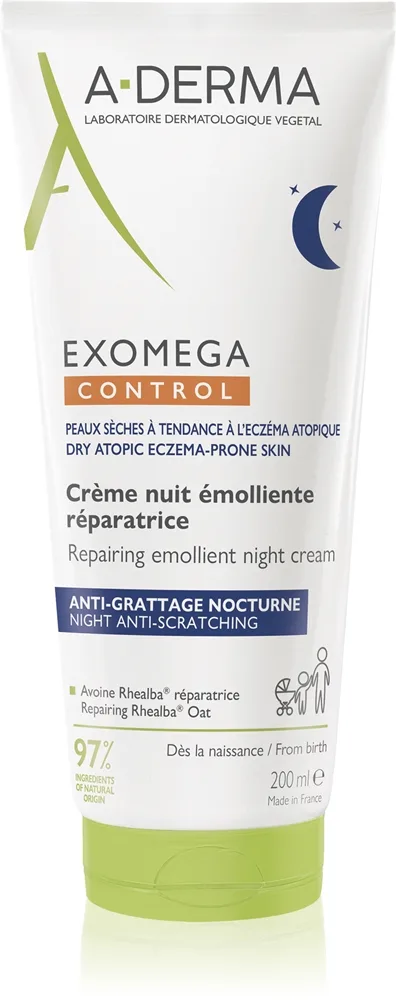 A-Derma Exomega Control Repairing Emollient Night Cream Regenererande nattkräm mot irritation 200 ml