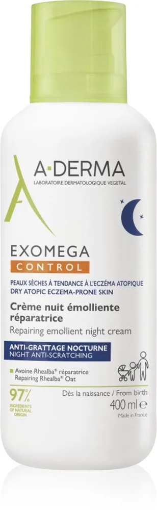 A-Derma Exomega Control Repairing Emollient Night Cream Regenererande nattkräm mot irritation 400 ml
