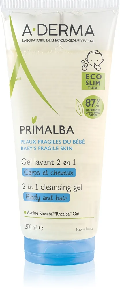 A-Derma Primalba Baby Tvätt-gel för kropp och hår för barn 200 ml