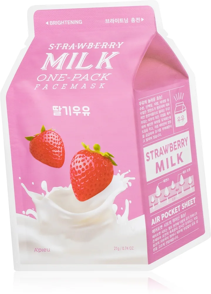 A’pieu One-Pack Milk Mask Strawberry Uppljusande arkmask för ansiktet 21 g