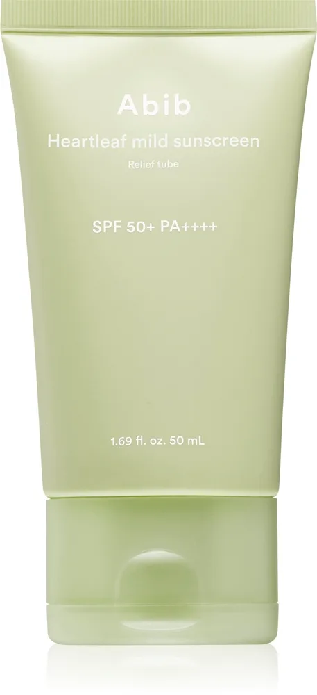 Abib Heartleaf Mild Sunscreen Relief Tube Ansigtssolcreme har en beroligende virkning SPF 50+ 50 ml