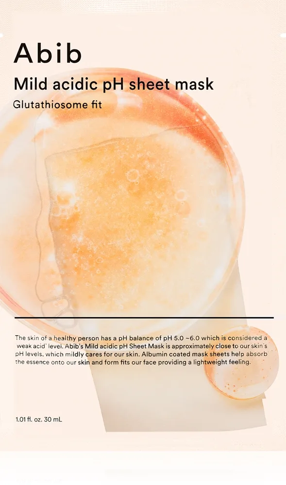 Abib Mild Acidic pH Sheet Mask Glutathiosome Fit Uppljusande arkmask för ansiktet med återfuktande effekt 30 ml