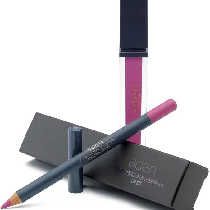 Aden Liquid Lipstick + Lipliner Pencil Set Cerise 10