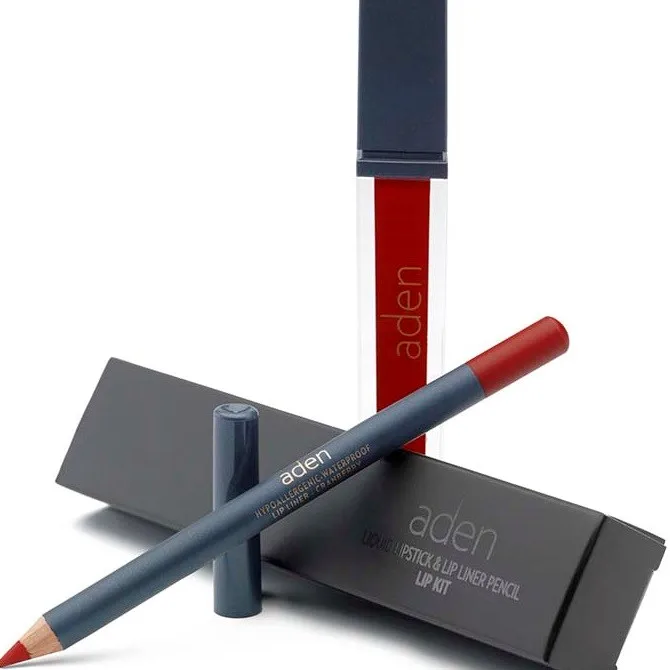 Aden Liquid Lipstick + Lipliner Pencil Set Cranberry 14