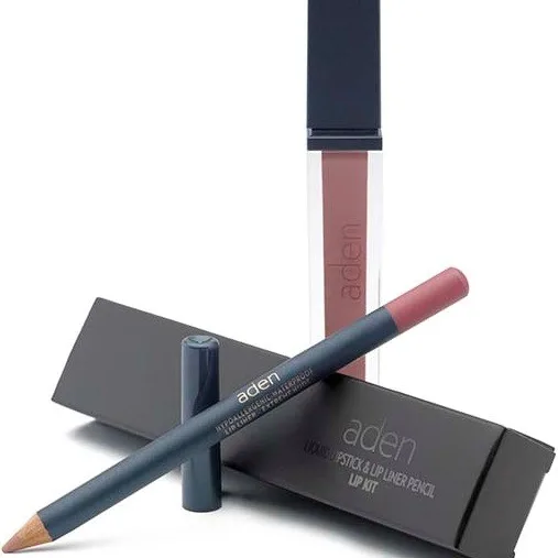 Aden Liquid Lipstick + Lipliner Pencil Set Extreme Nude 15