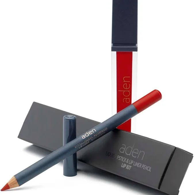 Aden Liquid Lipstick + Lipliner Pencil Set Russian Red 09