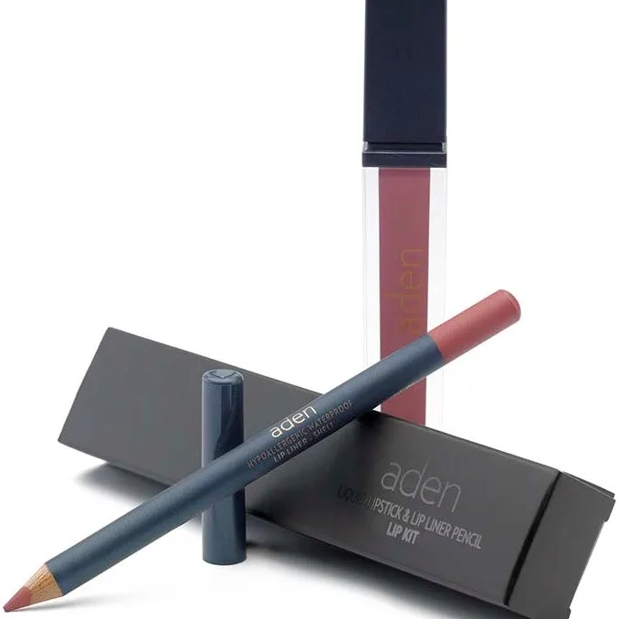 Aden Liquid Lipstick + Lipliner Pencil Set Shell 05