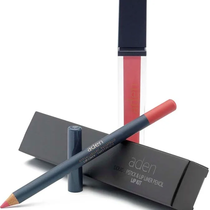 Aden Liquid Lipstick + Lipliner Pencil Set Sweet Peach 13