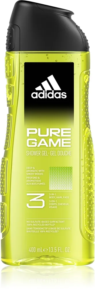 Adidas Pure Game Dusch-gel för ansikte, kropp och hår 3-i-1 för män 400 ml