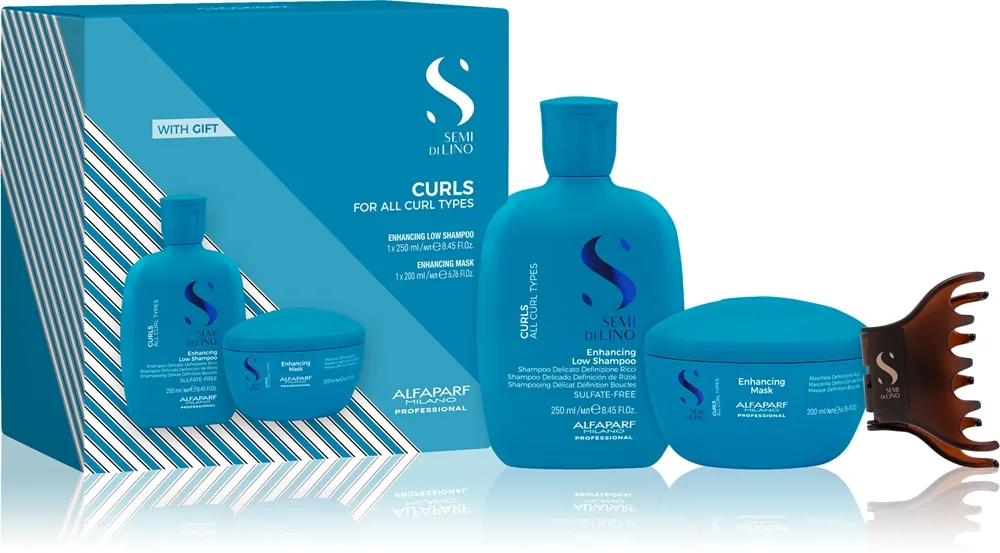 Alfaparf Milano Semi Di Lino Curls Duo Kit lahjasetti kaikille kiharille hiustyypeille 3 kpl