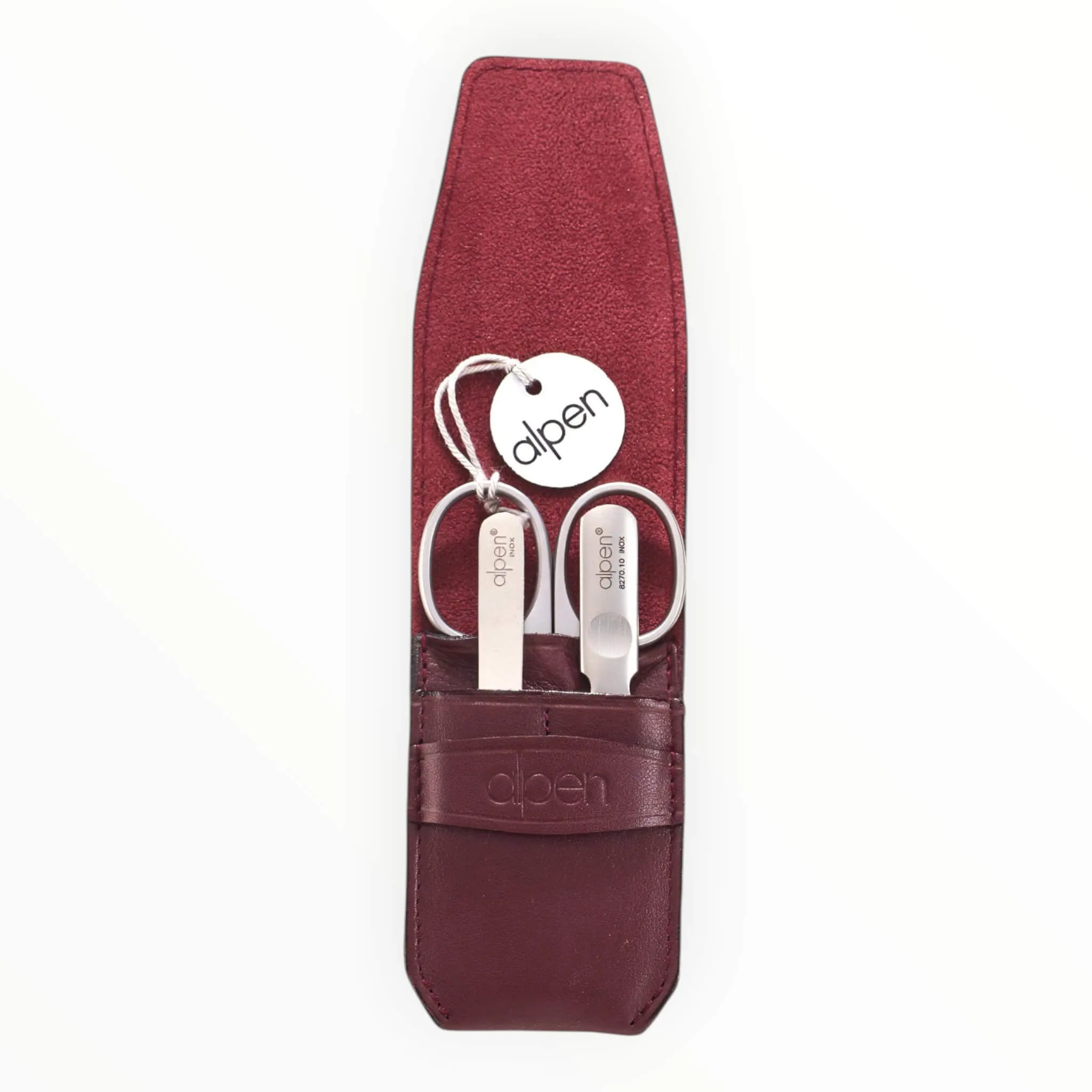 Alpen Manicuresæt no. 6871, 3 dele, Bordeaux Læderetui