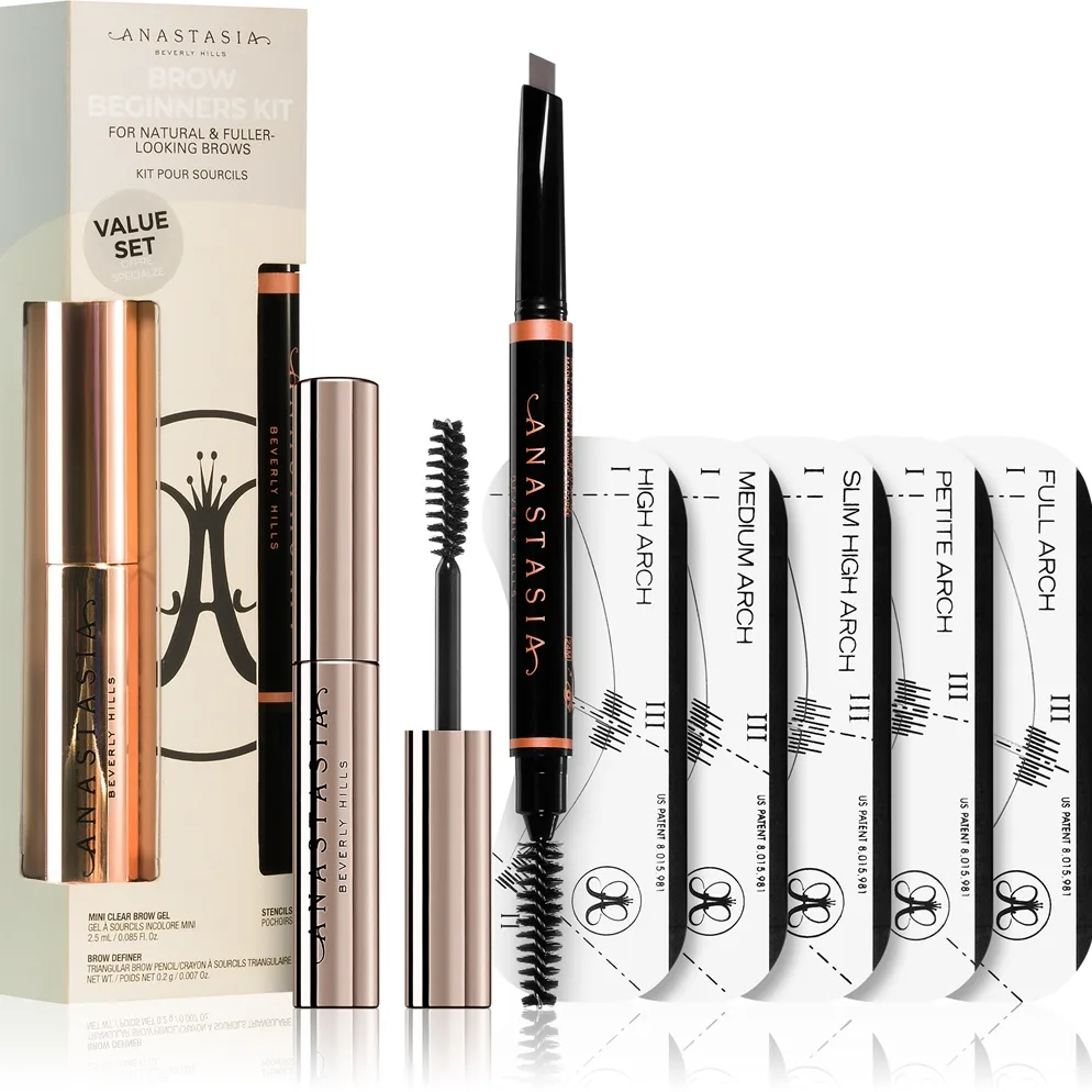 Anastasia Beverly Hills Brow Beginners Kit Set med ögonbryn Skugga Dark Brown