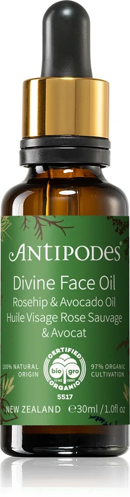 Antipodes Divine Face Oil Rosehip & Avocado Oil Beskyttende serum Plejer huden mod de første alderstegn 30 ml