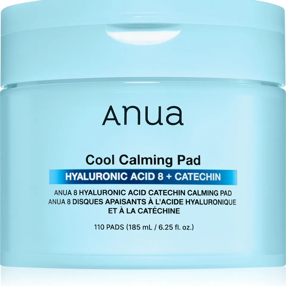 Anua 8 Hyaluronic Acid Catechin Calming Pad beroligende ansigtsrondeller med kølende effekt 110 stk.