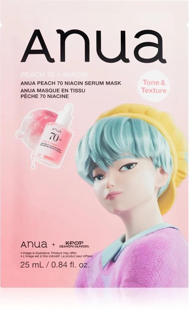 Anua K-Pop Demon Hunters Peach 70% Niacin Mask Blekande ansiktsmask Med kollagen 1 st.