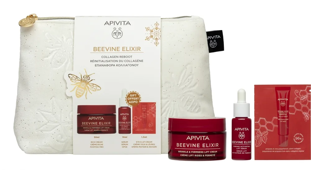 Apivita Beevine Elixir Gift Pouch (with Rich Cream) joululahjasetti ihoa kiinteyttämään