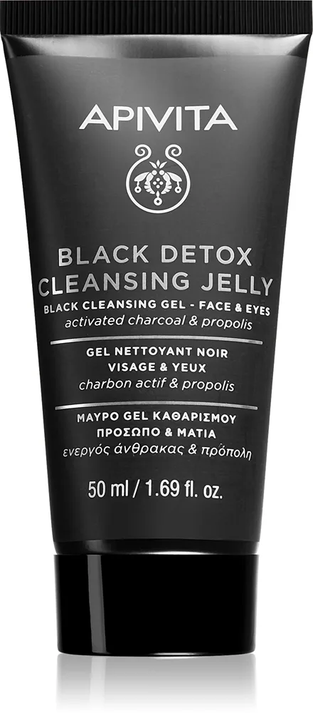 Apivita Cleansing Black Detox Cleansing Gel aktiivihiileltä sisältävä puhdistusgeeli kasvoille ja silmiin 50 ml