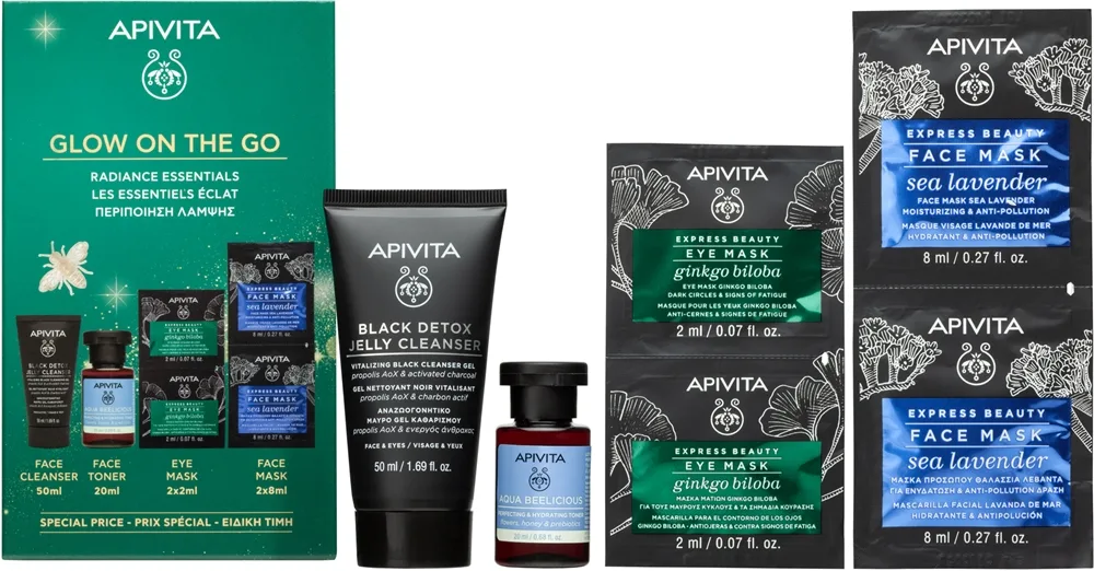 Apivita Glow on the Go julklappsset med uppljusande effekt
