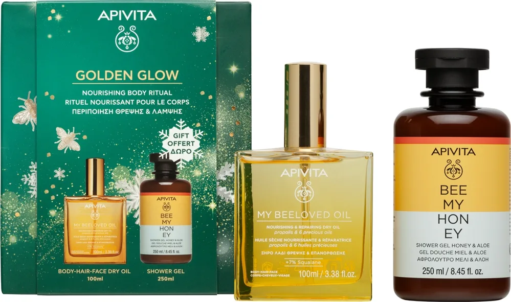 Apivita Golden Glow julegavesæt for blød og glat hud