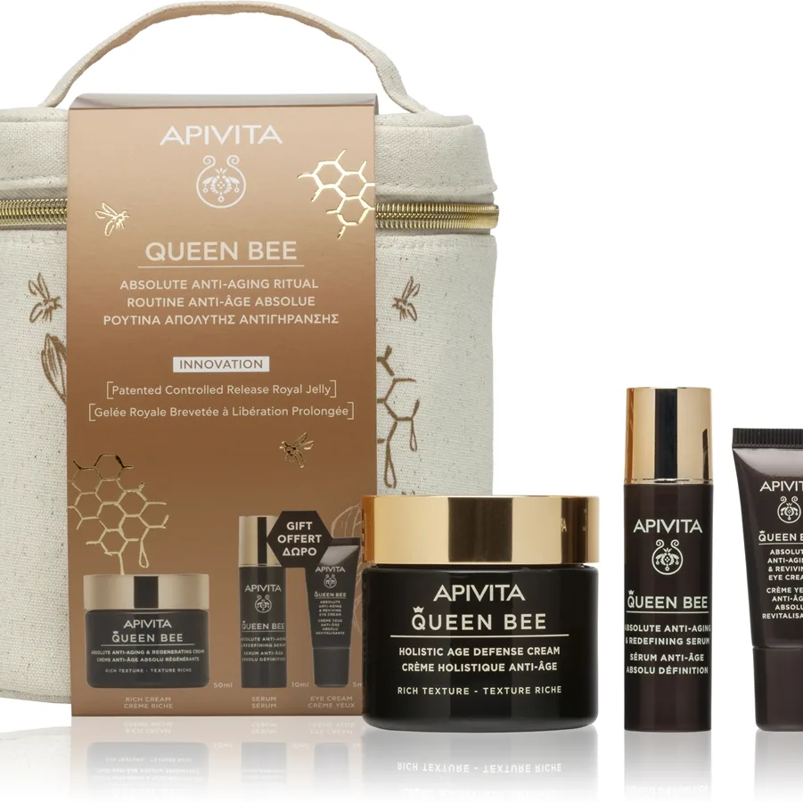 Apivita Queen Bee Anti-Aging Routine Set (with Rich Cream) uppsättning för hudvård med effekt mot åldrande