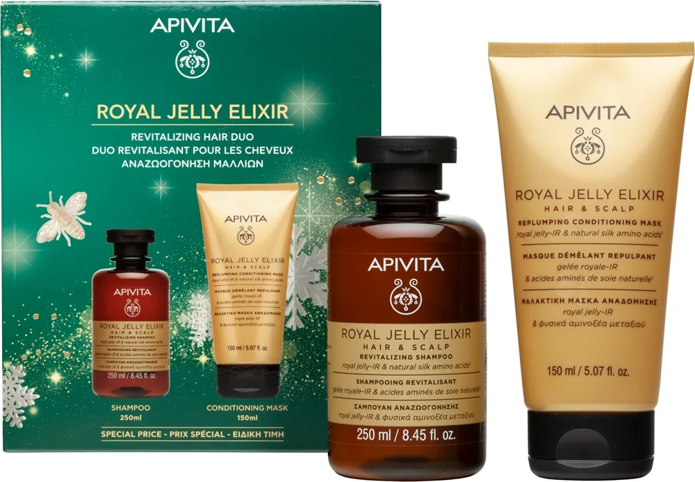 Apivita Royal Jelly Elixir Revitalizing Hair Duo julegavesæt med en revitaliserende effekt