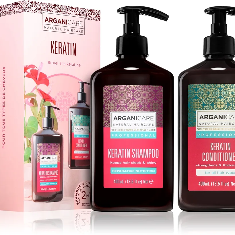 Arganicare Keratin Set setti hiuksiin sisältää keratiinia 1 kpl