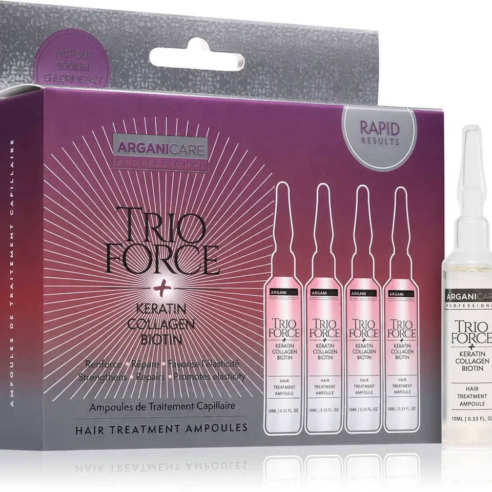 Arganicare Trio Force Hair Treatment ampulli hiusten kasvua edistämään ja tyviä vahvistamaan 4x10 ml