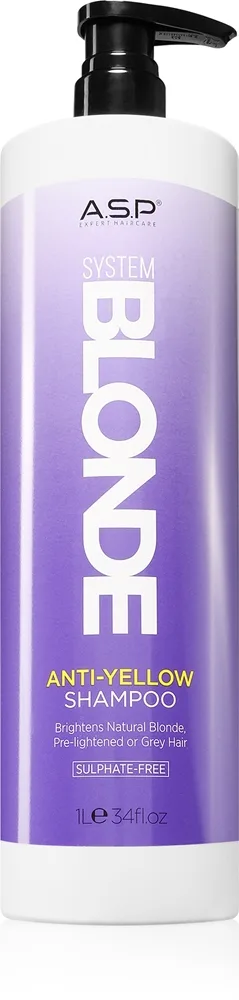 ASP System Blonde Anti-Yellow kirkastava shampoo vaaleille ja harmaille hiuksille 1000 ml