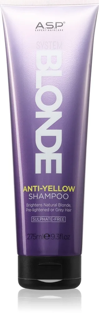 ASP System Blonde Anti-Yellow kirkastava shampoo vaaleille ja harmaille hiuksille 275 ml