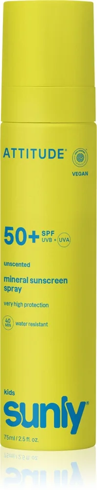 Attitude Sunly Kids Mineral Sunscreen Spray SPF 50+ mineraali-aurinkosuojasuihke hajusteeton SPF 50+ 75 ml