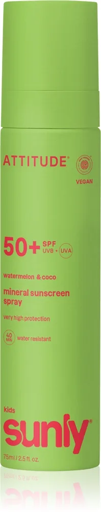 Attitude Sunly Kids Watermelon & Coco mineraali-aurinkosuojasuihke SPF 50+ lapsille 75 ml