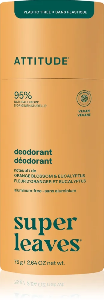 Attitude Super Leaves Natural Deodorant naturlig fast deodorant utan aluminium Orange Blossom & Eucalyptus 75 g