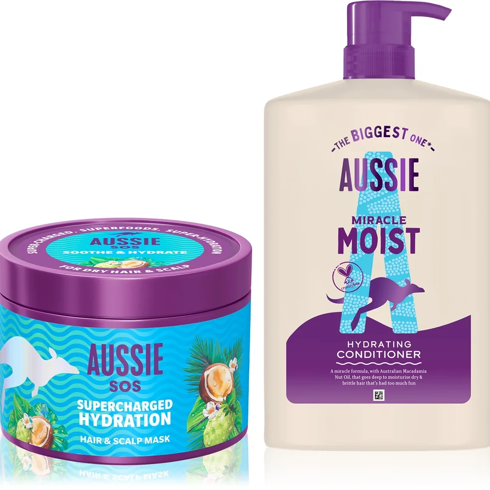 Aussie SOS & Miracle Moist setti kuiville ja vaurioituneille hiuksille