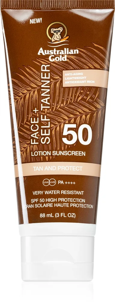 Australian Gold Face + Self Tanner Brun-utan-sol ansiktslotion SPF 50 88 ml