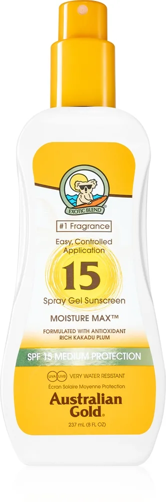 Australian Gold Spray Gel Sunscreen Beskyttende spray Til beskyttelse mod solen SPF 15 237 ml