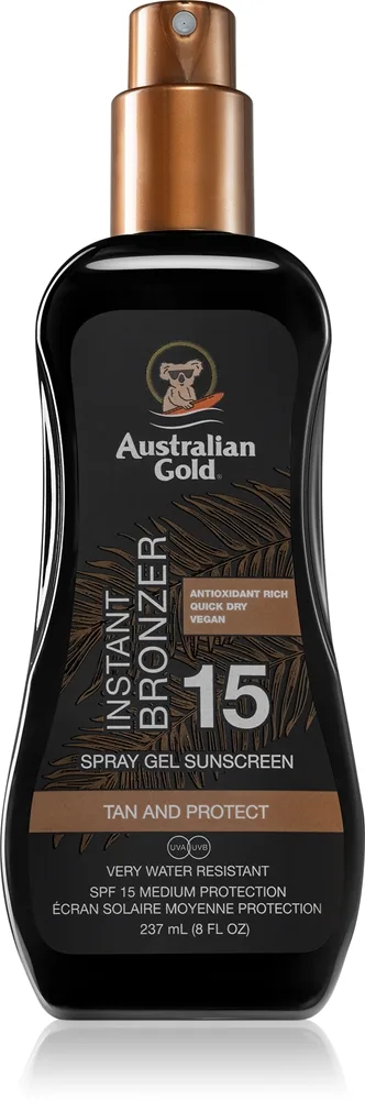 Australian Gold Spray Gel Sunscreen With Instant Bronzer Bronzing Spray SPF 15 237 ml