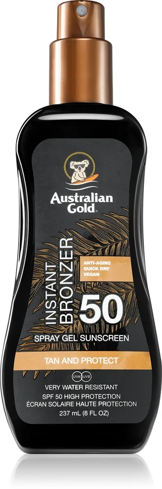 Australian Gold Spray Gel Sunscreen With Instant Bronzer Bronzing Spray SPF 50 237 ml