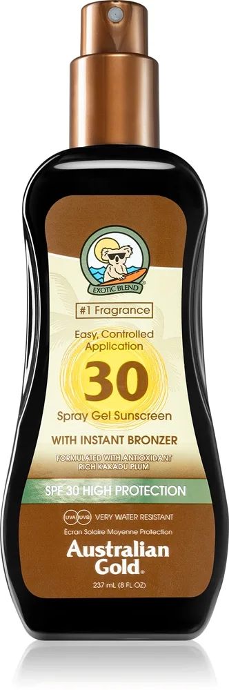 Australian Gold Spray Gel Sunscreen With Instant Bronzer Beskyttende farvet gel SPF 30 237 ml