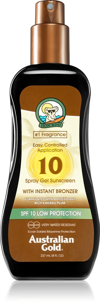 Australian Gold Spray Gel Sunscreen With Instant Bronzer Skyddssolskyddsmedel i spray Med bronzer SPF 10 237 ml