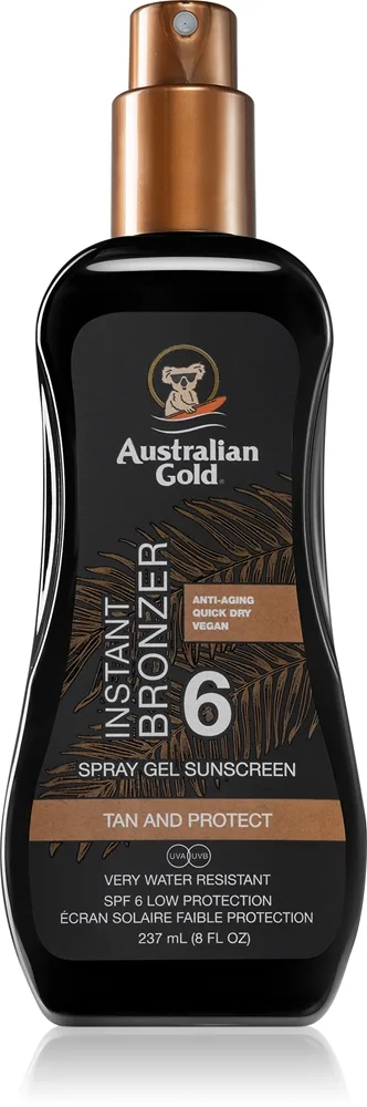 Australian Gold Spray Gel Sunscreen With Instant Bronzer Beskyttende solcreme på spray Med bronzer SPF 6 237 ml