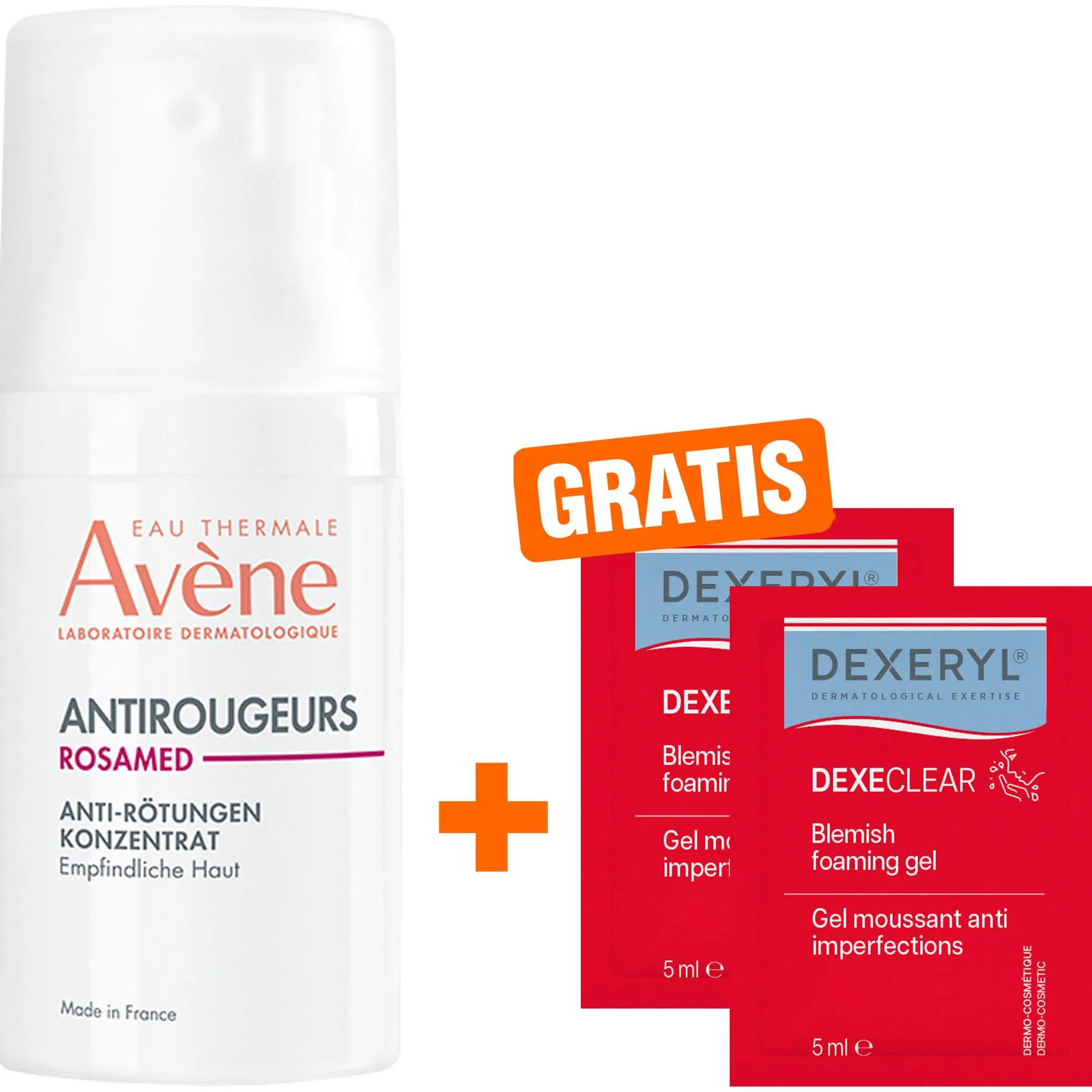 Avene Antirougeurs Rosamed Anti-Rötungen Konzentrat 30 ml + gratis Dexeryl Dexeclear schäumendes Reinigungsgel 2 x 5 ml - Bei Rötungen