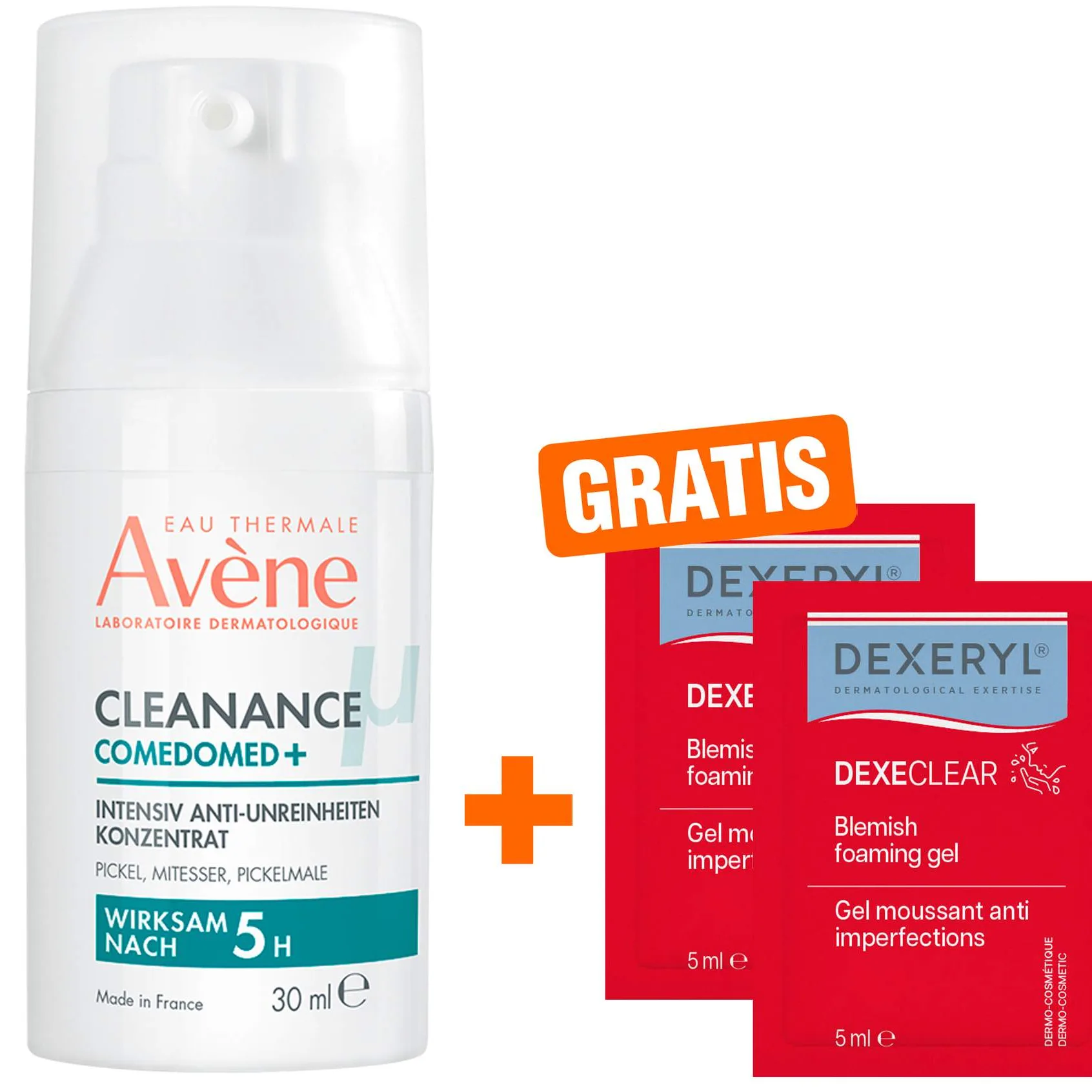 Avene Cleanance Comedomed Anti-Unreinheiten Konzentrat 30 ml + gratis Dexeryl Dexeclear schäumendes Reinigungsgel 2 x5ml - Bei Hautunreinheiten