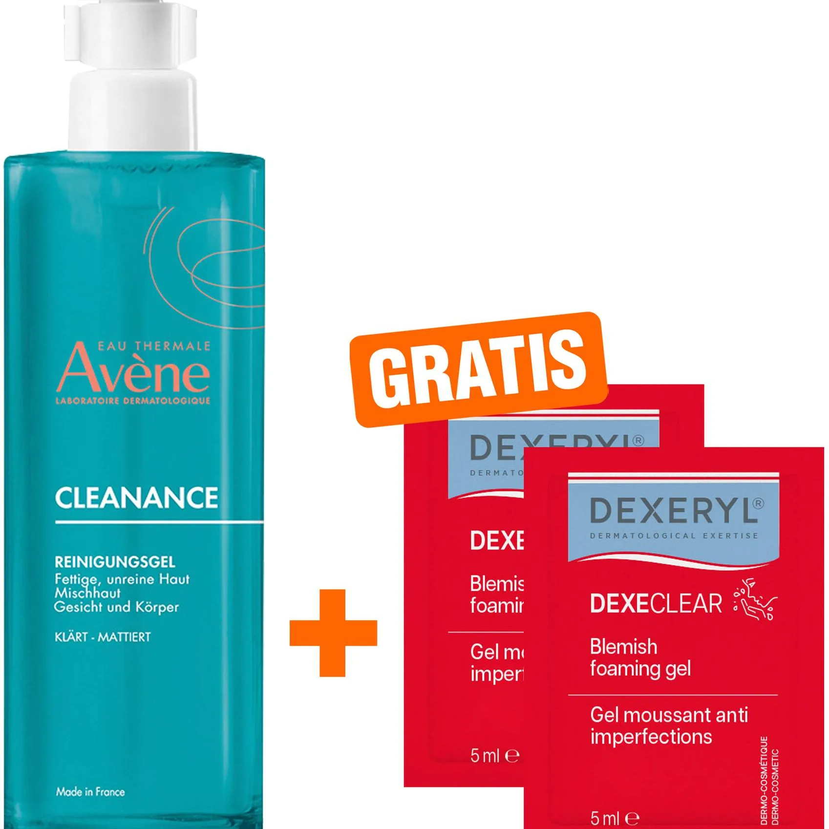 Avene Cleanance Reinigungsgel 400 ml + gratis Dexeryl Dexeclear schäumendes Reinigungsgel 2 x 5 ml - Bei fettiger unreiner Haut