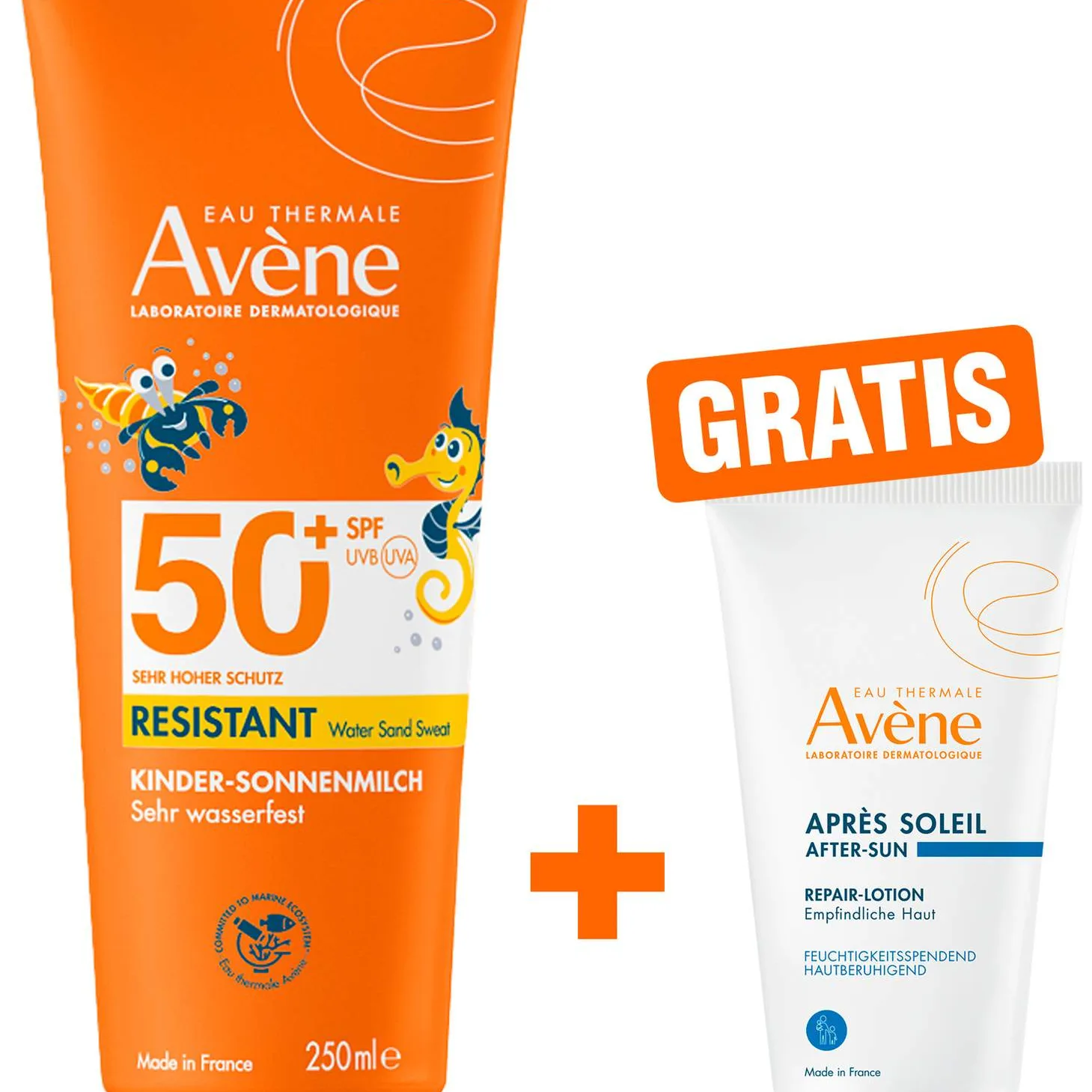 Avene Sunsitive Kinder Sonnenmilch SPF 50 + 250 ml Milch + gratis Repair - Lotion nach der Sonne 50 ml - Sonnenschutz
