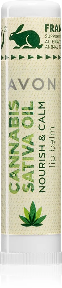 Avon Cannabis Sativa Oil Nourish & Calm huulivoide sisältää hamppuöljyä 4,5 g