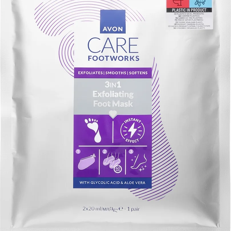 Avon Care Footworks elvyttävä naamio jaloille ja kynsille 3in1 2x20 ml