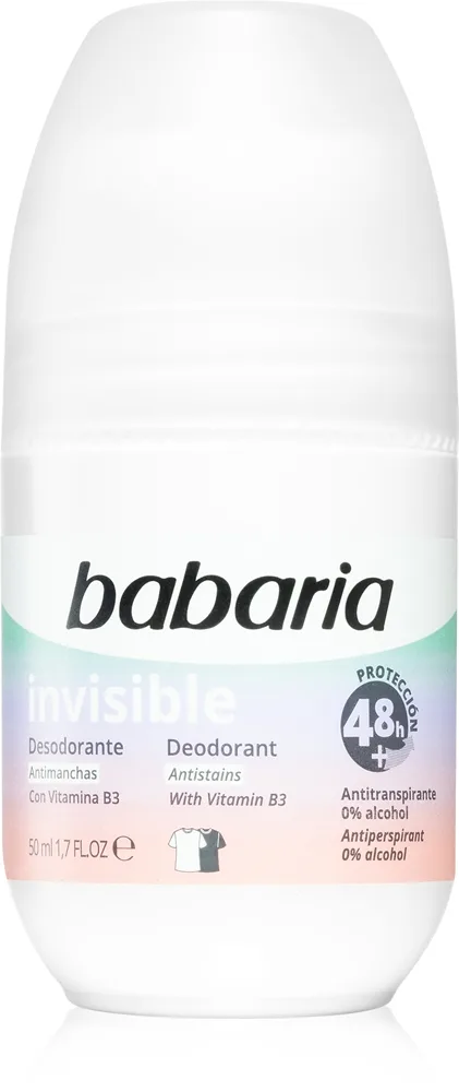 Babaria Deodorant Invisible Roll-on antiperspirant För att behandla vita och gula fläckar 50 ml